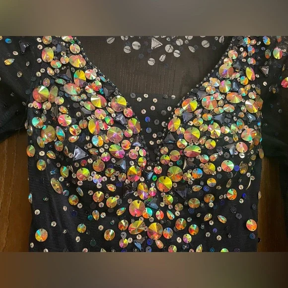 Bling! Bling! big Rhinestone Longsleeve dress Sz-O - Picture 3 of 13